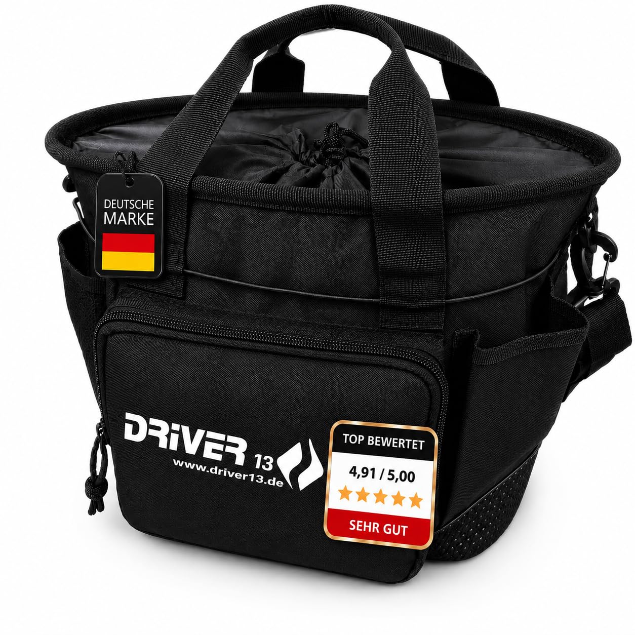 Driver13 Bolsa de Limpieza para Cuidado de Caballos (Grooming Bag) para establo y equitación, con Asas y Bolsillos, Negro