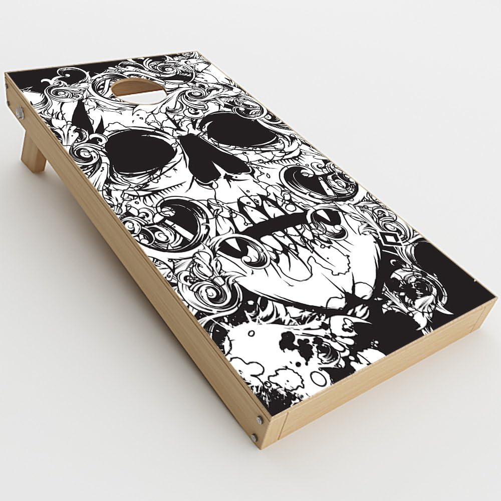 Skin Decal Vinyl Wrap for Cornhole Game Board Bag Toss (2xpcs.) Skins Stickers Cover/Crazy Lineart Skull Design