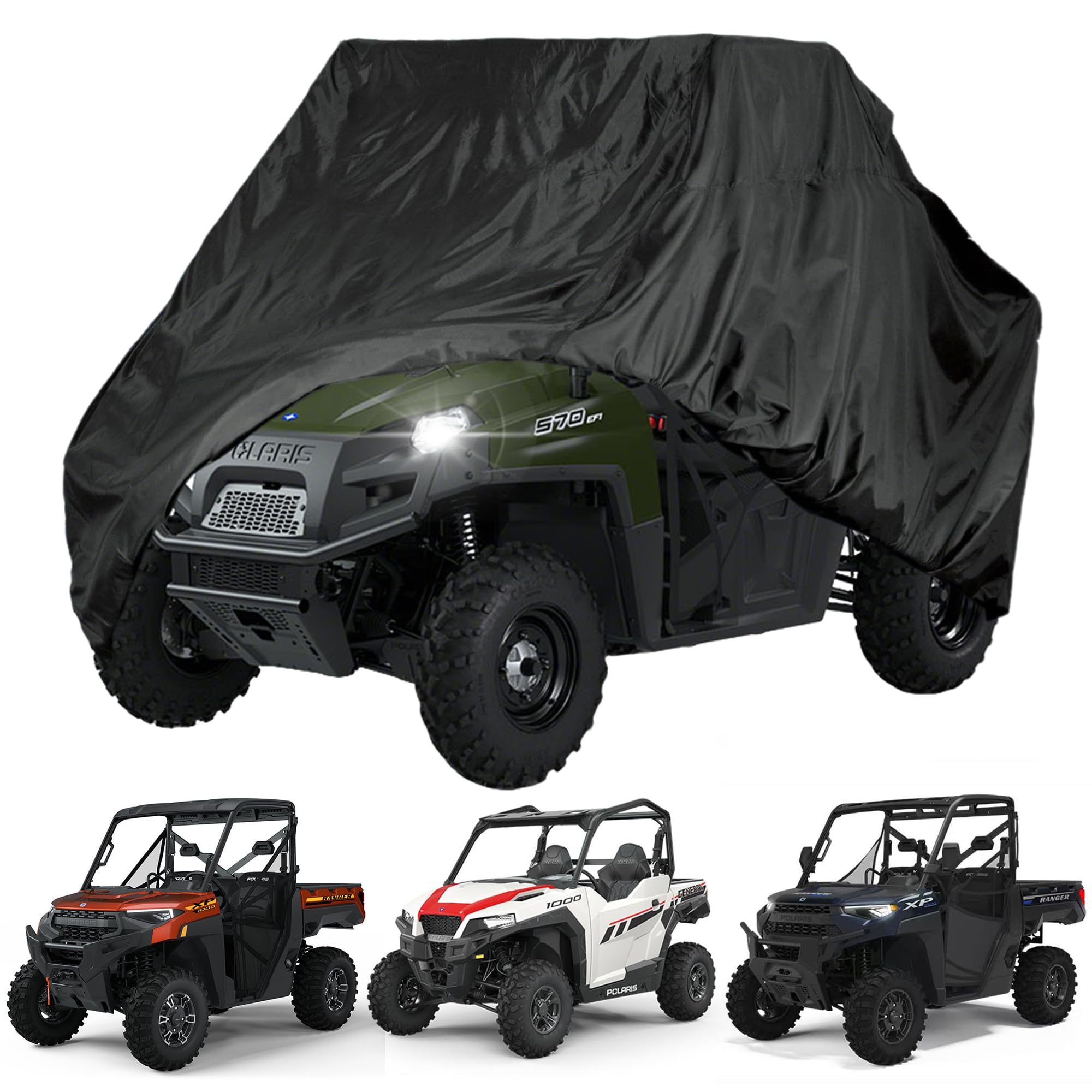 QYMOTO Funda para UTV de 2 plazas, Compatible con Polaris Ranger 570, Fundas RZR 900/1000, Honda Pioneer 500/700, Can Am X3, Arctic Cat Side by Side All Weather Protection Wind Waterproof