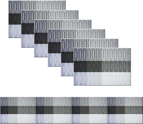 Miniatura 29 de Juego de 6 manteles individuales para mesa de cocina, lavables, 12 x 18 pulgadas, manteles individuales tejidos de PVC fáciles de limpiar (azul Azul