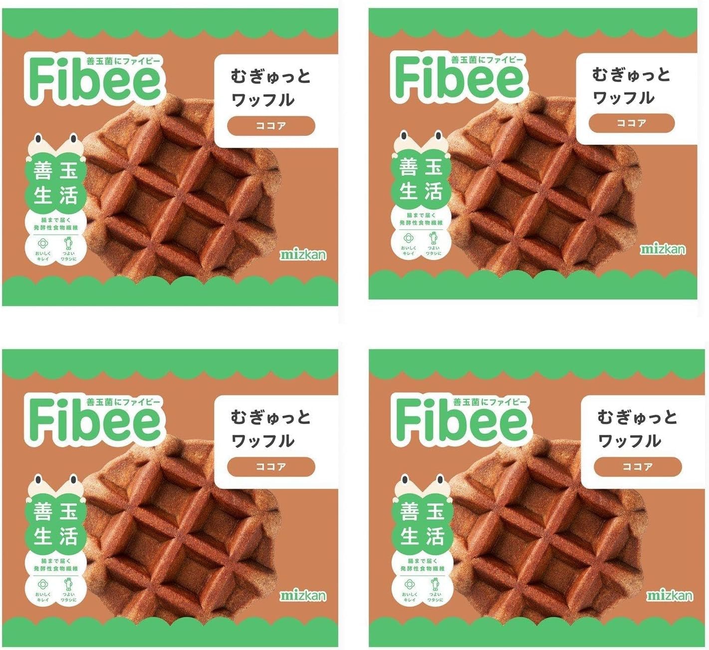 Fibee ミツカン むぎゅっとワッフル ココア 4個 | おから 全粒粉 腸まで届く 発酵性 食物繊維 腸活 ワッフル おやつ 小腹満たし 日持ち お菓子 ファイビー
