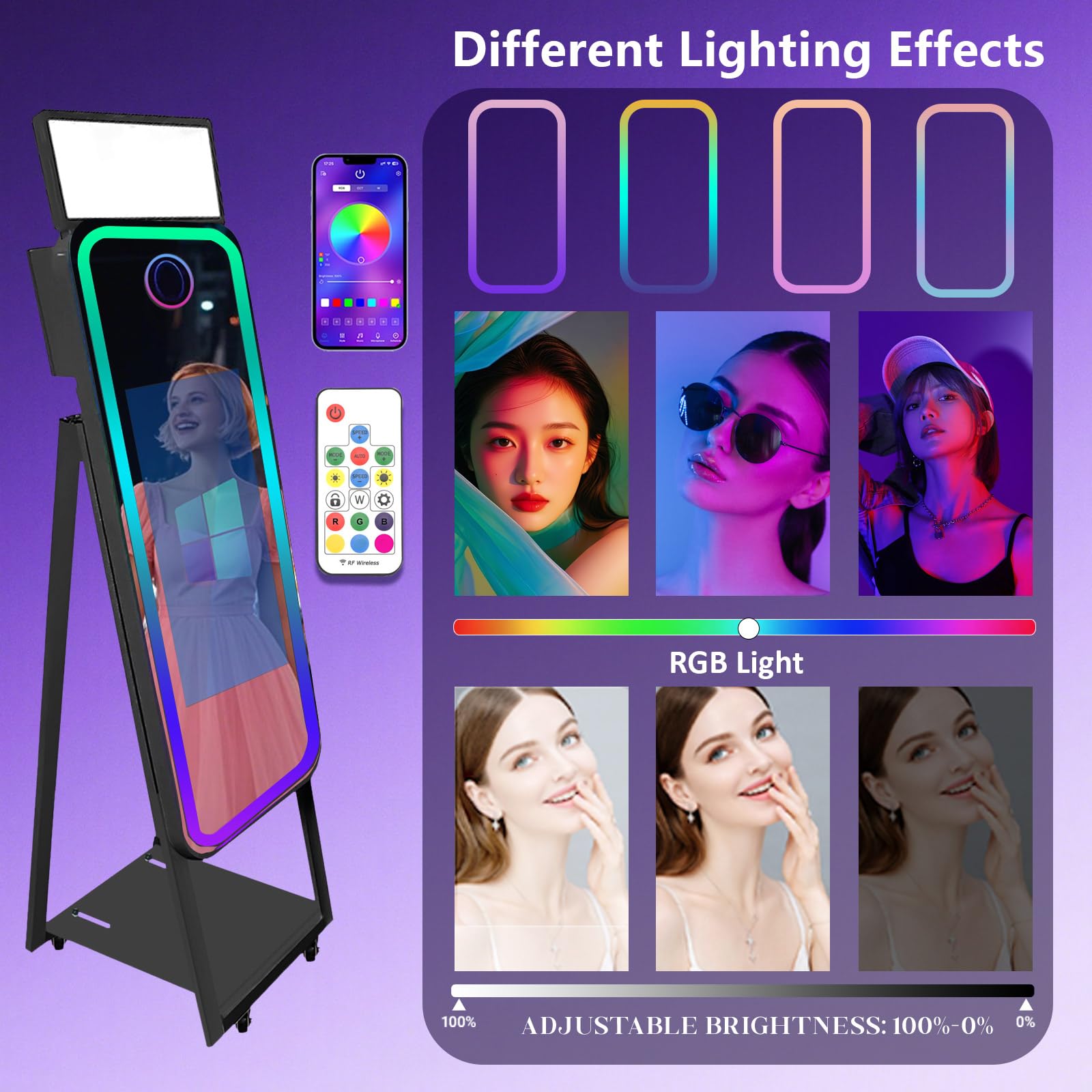 Cabina fotografica a specchio magico da 101,2 cm, con luce di riempimento e touch screen, mini PC integrato, luce RGB e condivisione, per eventi, feste, matrimoni, noleggio (nero, macchina+fotocamera)