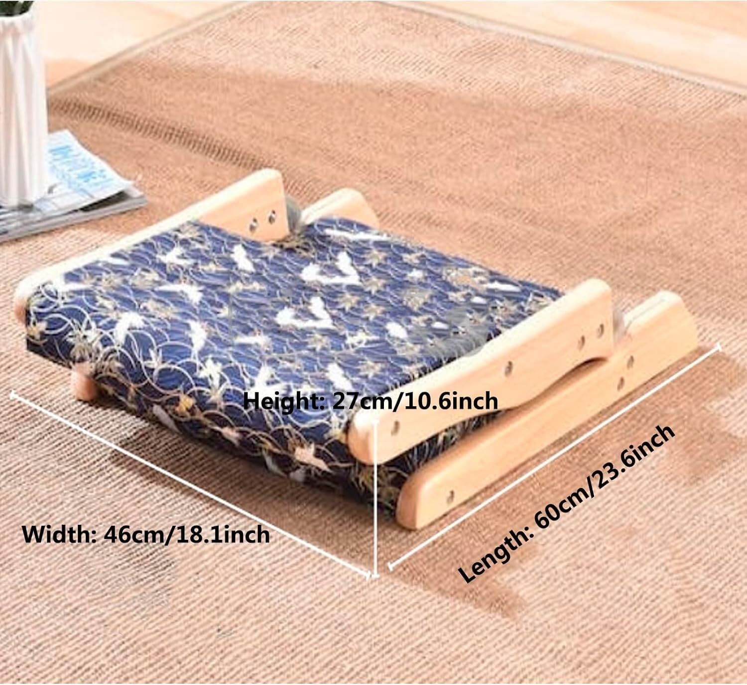 Silla de Piso, Silla de Yoga de meditación Tatami, Silla Plegable for Interior y Exterior con Respaldo, Silla con Respaldo sin Patas de Madera de Caucho(B)