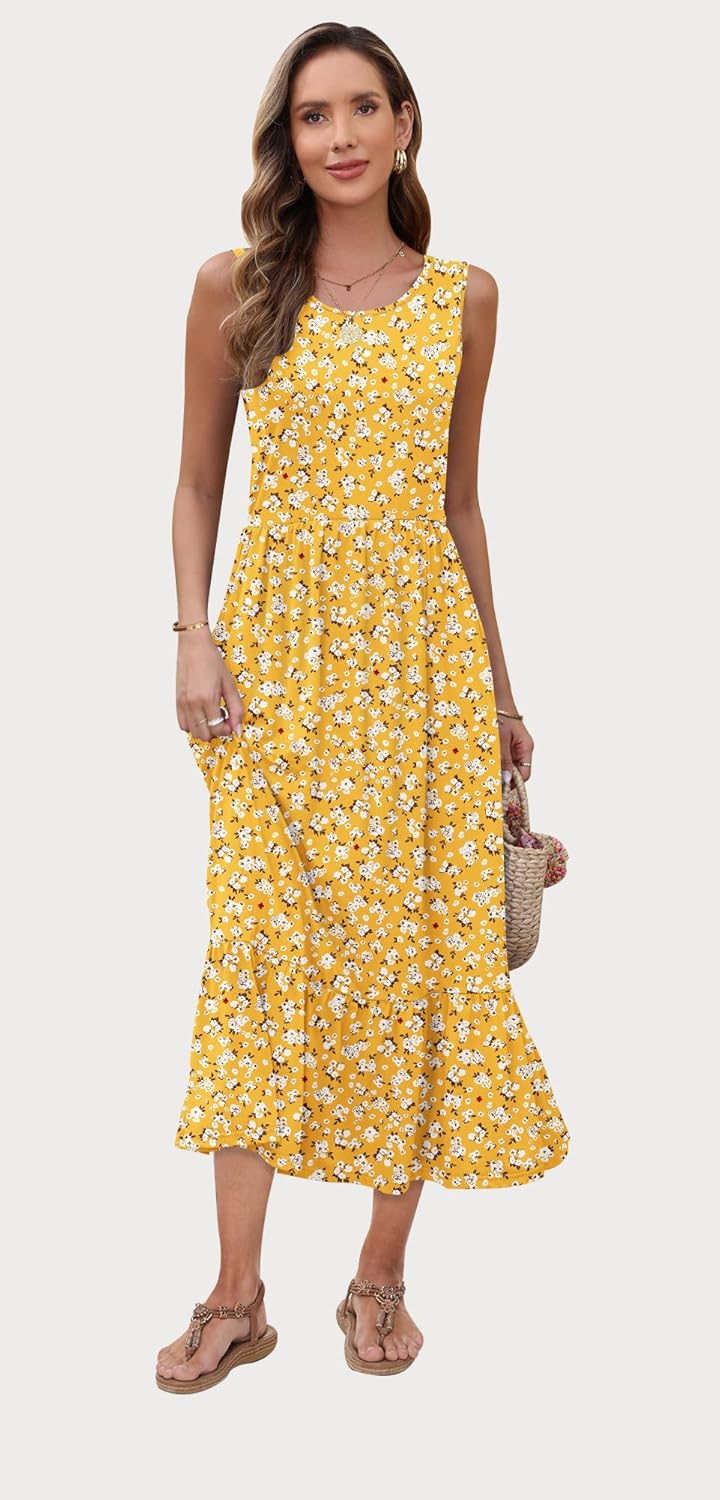 AUSELILY Womens Summer Dresses 2026 Sleeveless Maxi Dress Crewneck Casual Flowy Tiered Sundresses with Pockets - Image 4