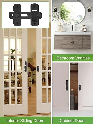 Miniatura 5 de 4 paquetes  Cerradura de puerta corrediza de granero de 3 pulgadas, pestillo de cerradura de puerta de acero inoxidable negro para puertas de valla