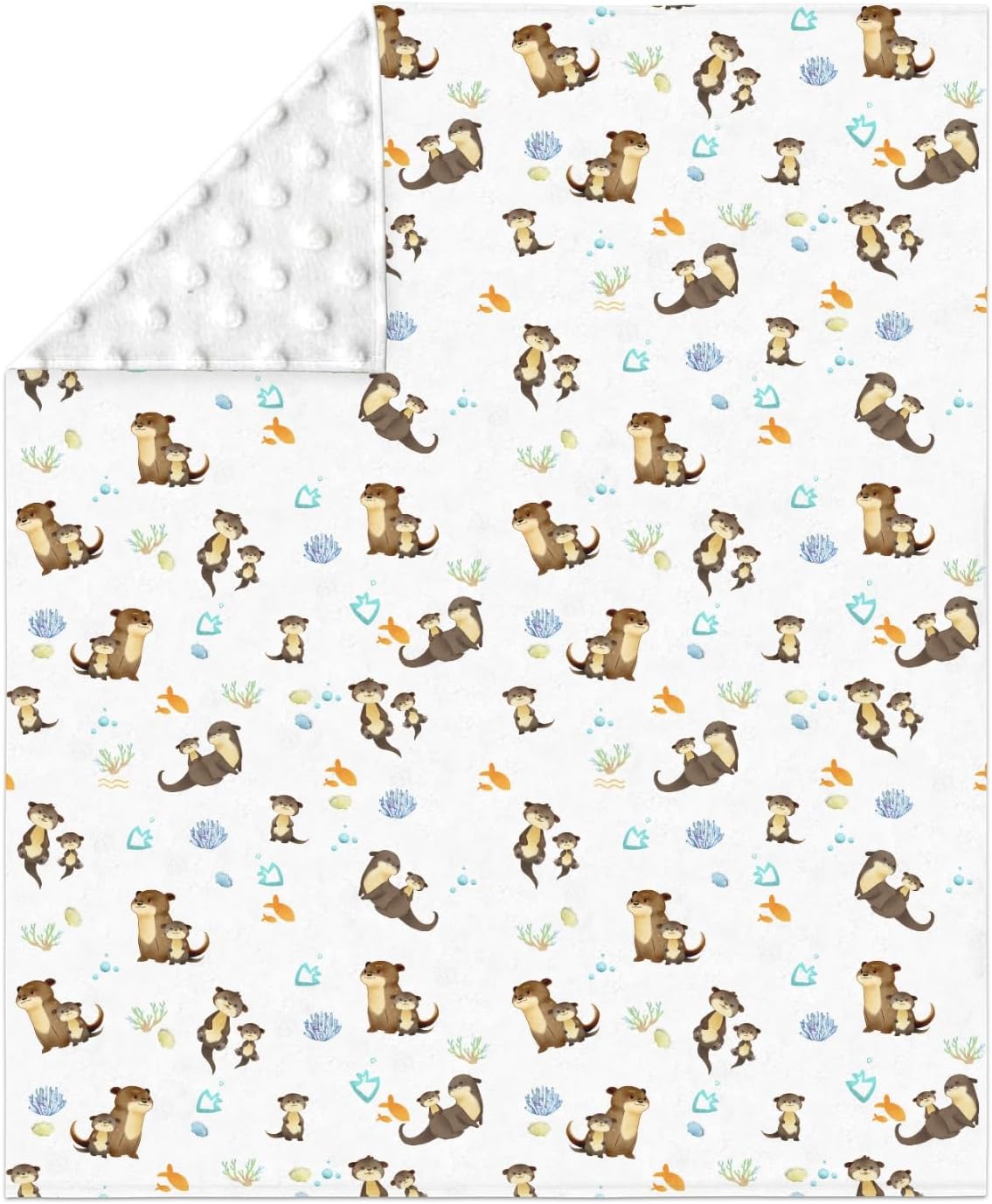 Cute Otters Family Baby Blankets for Girl Boy Sea Otters Fishes Corals Conches Soft Mink Dotted Backing Double Layer Swaddle Receiving Blanket Ocean Animals Bed Throws for Newborn Toddler Crib 30x40