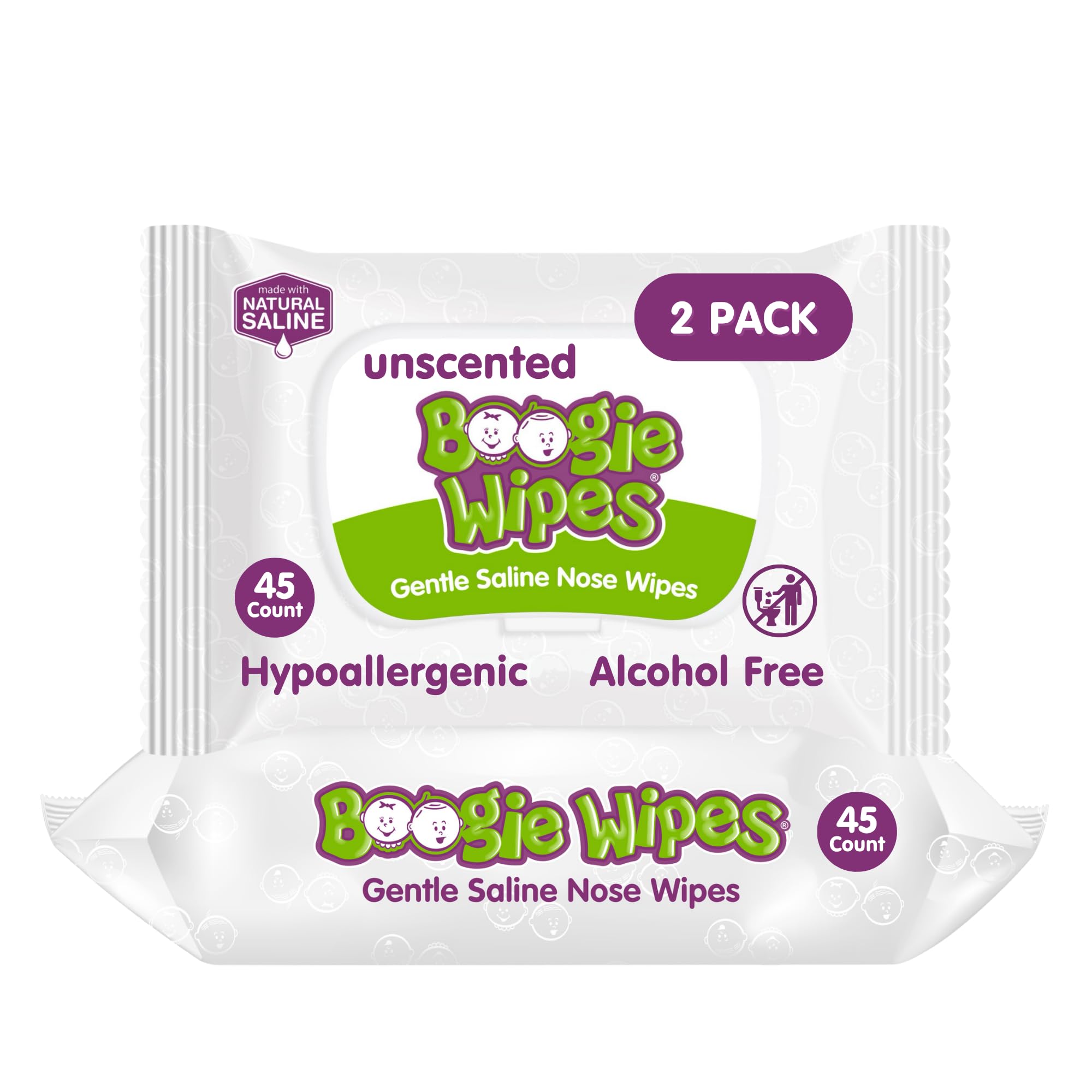 Boogie Wipes Natural Saline Kids and Baby Nose Wipes for Cold and Flu, Unscented, 90 Count by Boogie Wipes