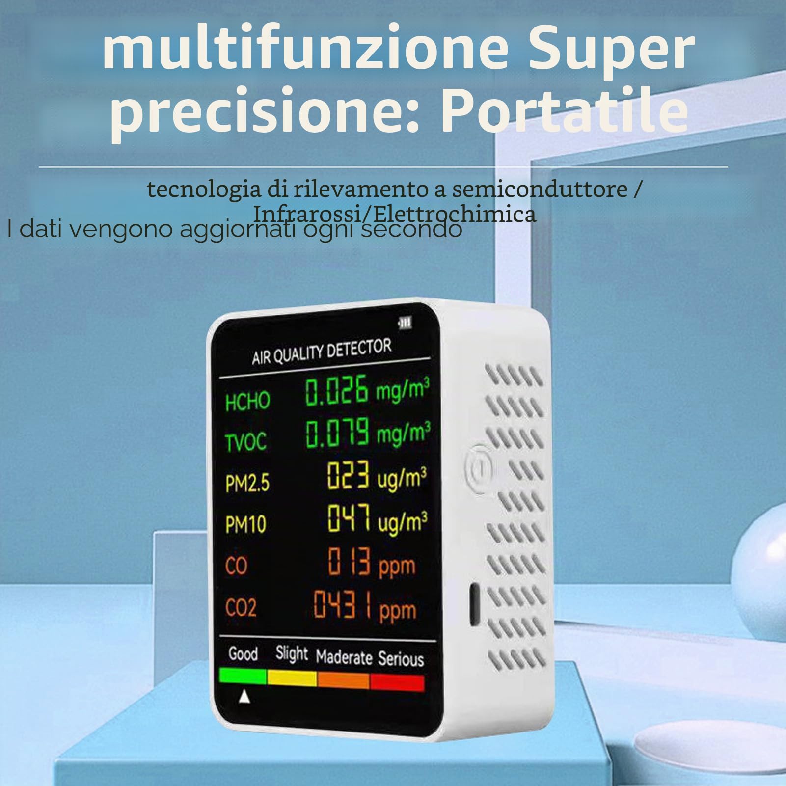 Rilevatore di CO2 TVOC HCHO, Monitor Sanitario Portatile per Interni PM2.5 PM10 con Allarme per Test della qualità 'aria (WHITE)