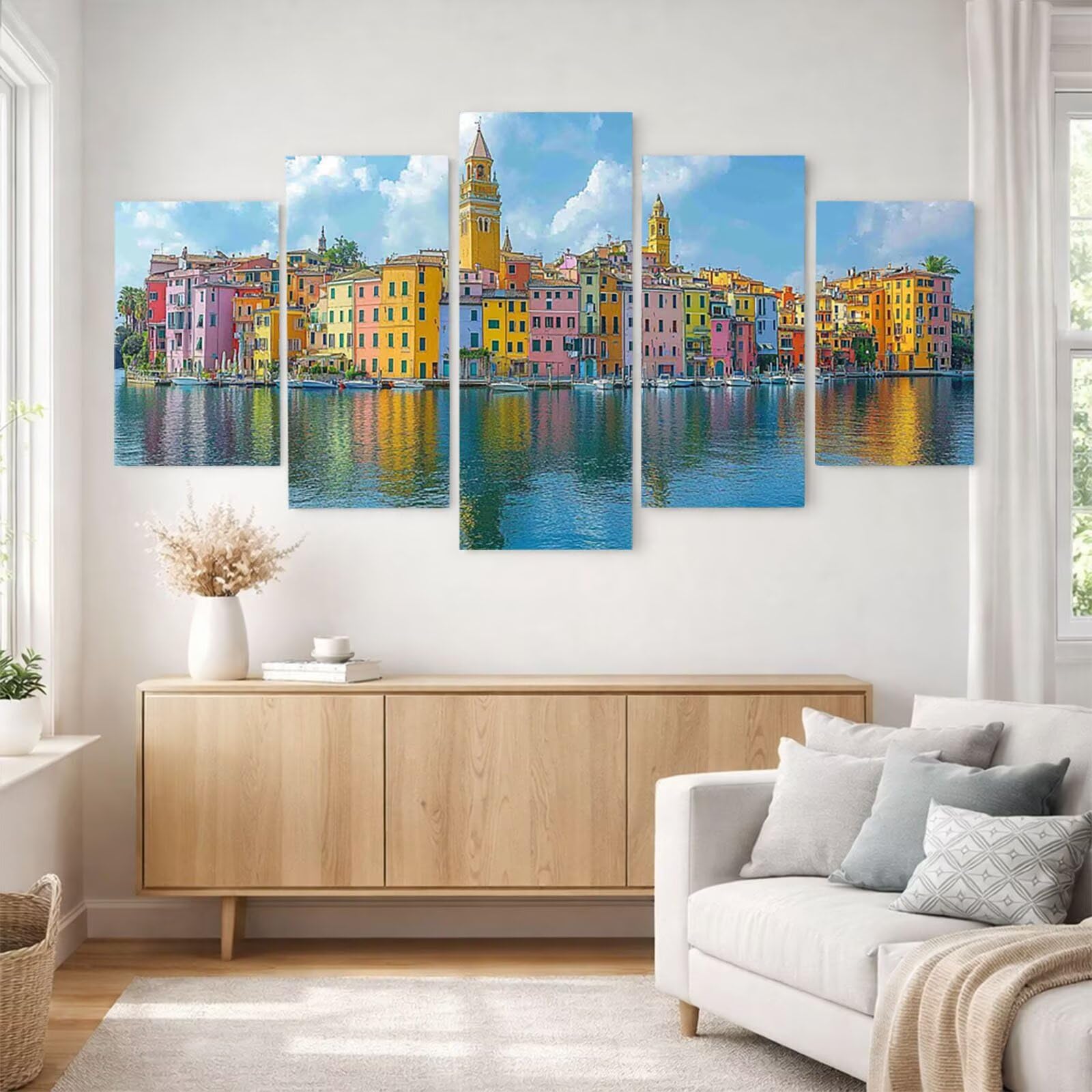 5 Pack Leuchtend Malen Nach Zahlen Erwachsene Boot Drei Größen YCBZ-3185 | DIY Set Erwachsene mit Pinselset Acrylfarben Set Fünf Leinwand zum Bemalen Kleinstadt Deko Wohnzimmer Geschenke für Frauen