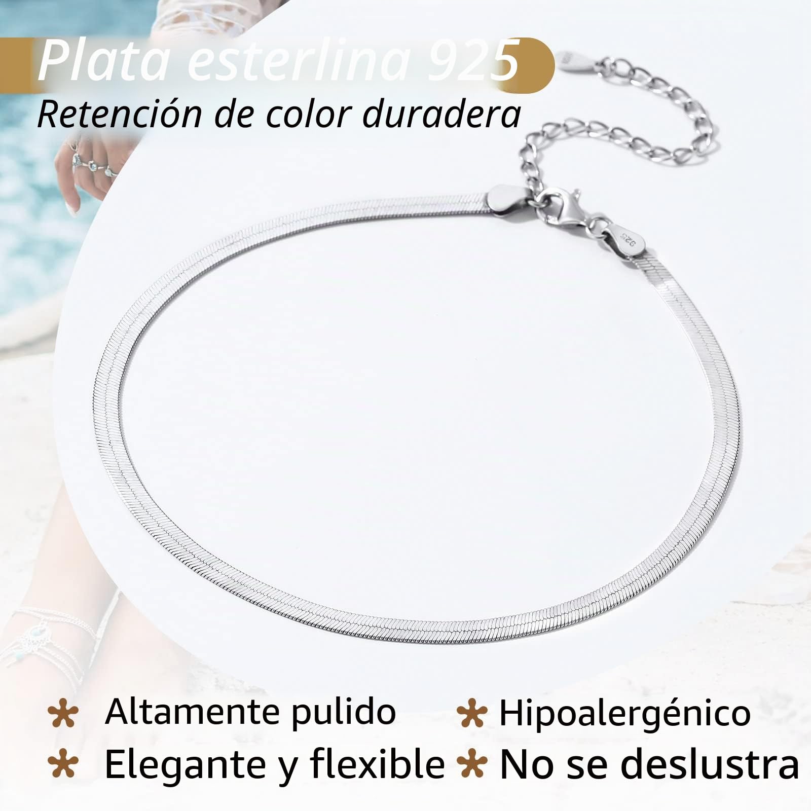 FindChic Tobilleras Pulseras Mujer Tobillera Plata de Ley 925 Tobillera de Cadena Pulseras de Tobillo Tobillera para Verano Playa 22cm+5cm