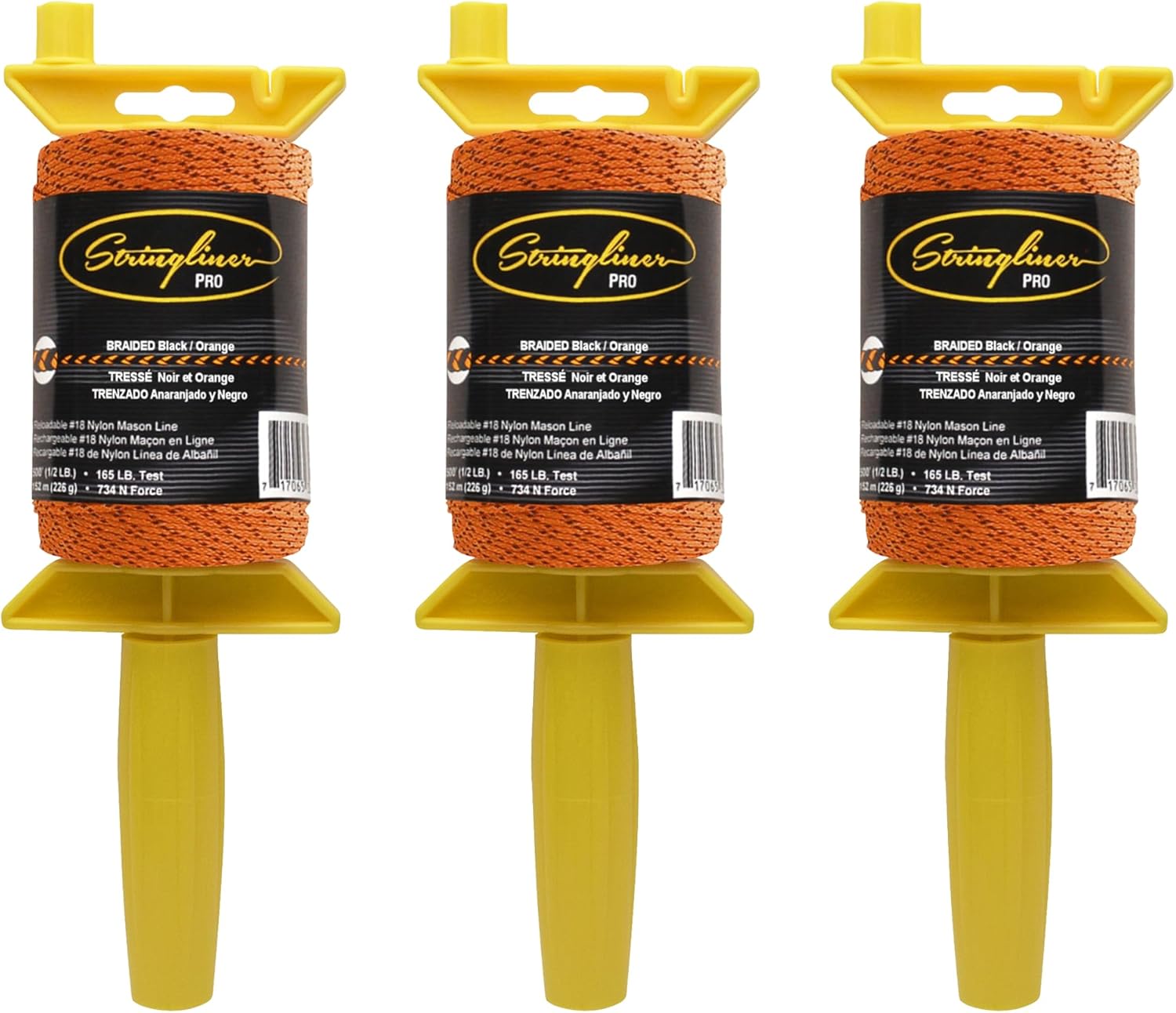 25491 Pro Mason’s Line Reels – 1/2 Lb. 500. Stringliner® PRO BRAIDED BLACK/ORANGE 500'. (3 Pack)