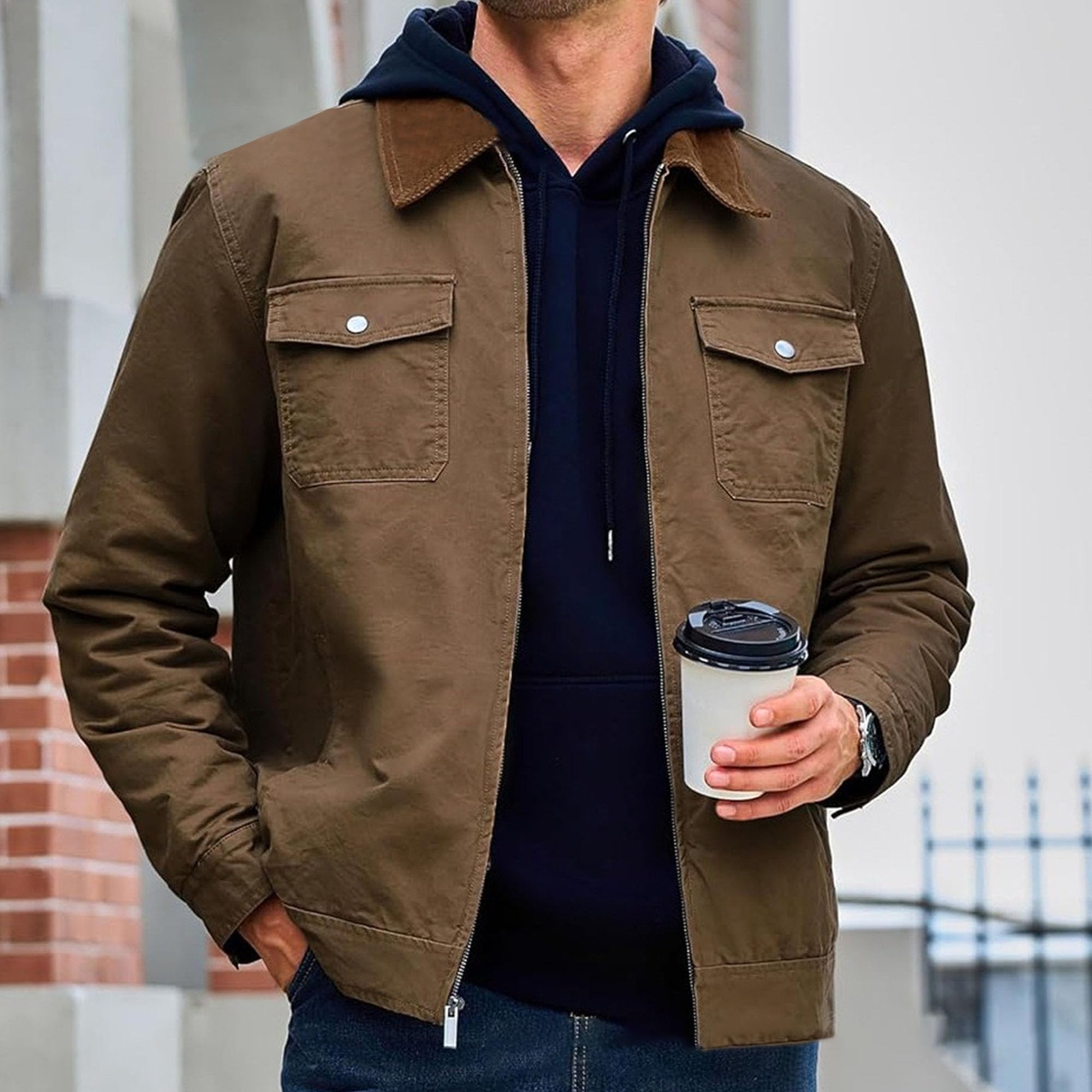 Giacche da uomo in cotone trapuntato con colletto con risvolto Cargo autunno e inverno giacca da lavoro con cerniera cappotto trapuntato casual da uomo