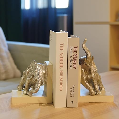 Miniatura 6 de Sujetalibros resistentes para decoración del hogar, juego de 2 sujetalibros antideslizantes de resina de elefante, moderno, decorativo, estatua de