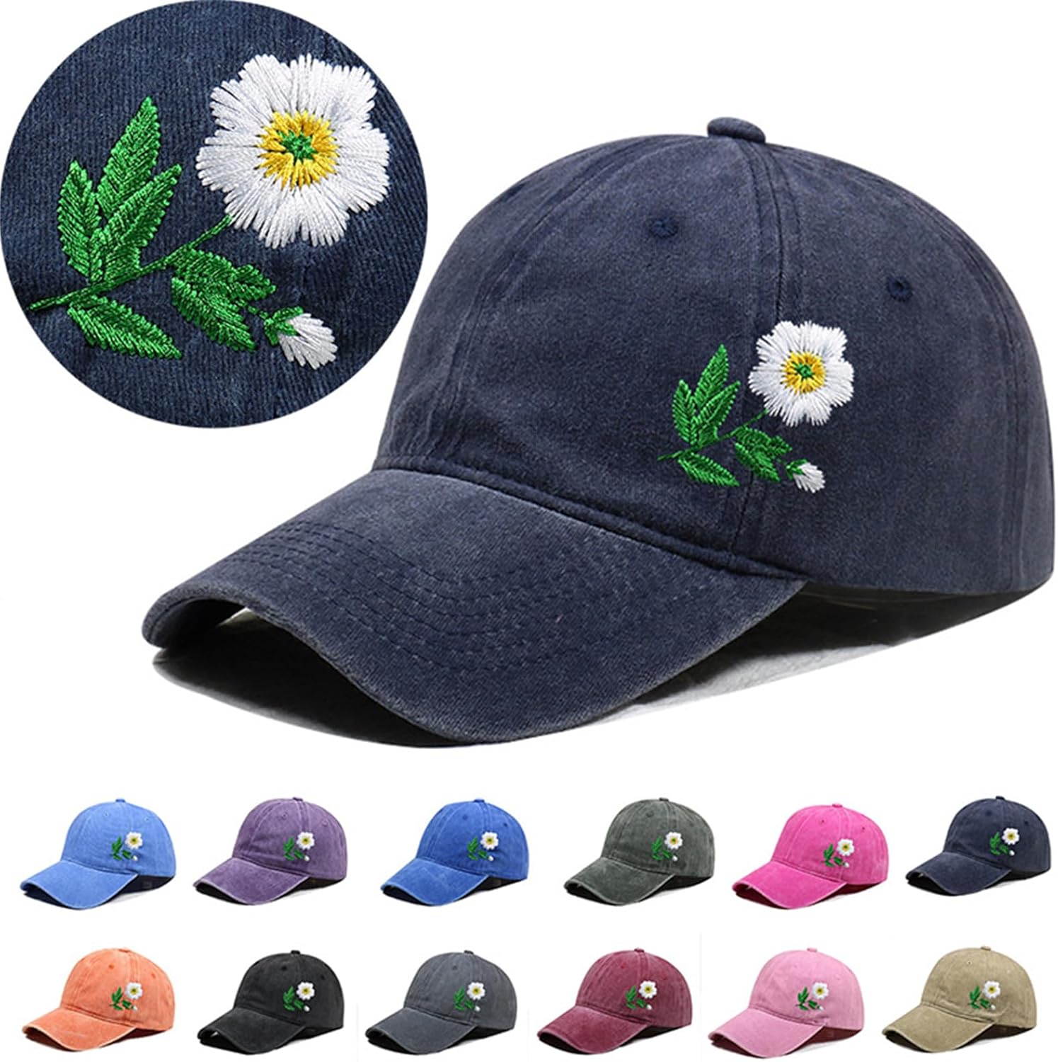 Flower Baseball Hat Baseball Cap Funny Trucker Hats for Women Cute Distressed Ball Caps Ponytail Hat for Women - Image 6
