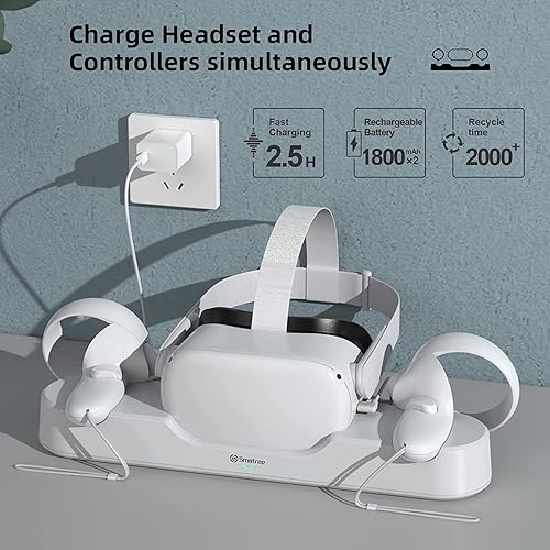 Vista 3 de Smatree Charging Dock Compatible for Oculus Quest 2Meta Quest 2, VR Controller and Headset Charge Simultaneously, Updated Support Elite Strap with