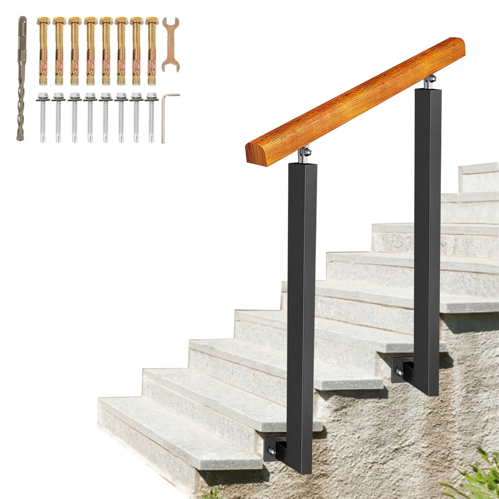 Corrimano Per Scale Esterne - Ringhiera D'Ingresso Per 1-2 Gradini - Supporto Fino A 180kg - Nero - Foto 6