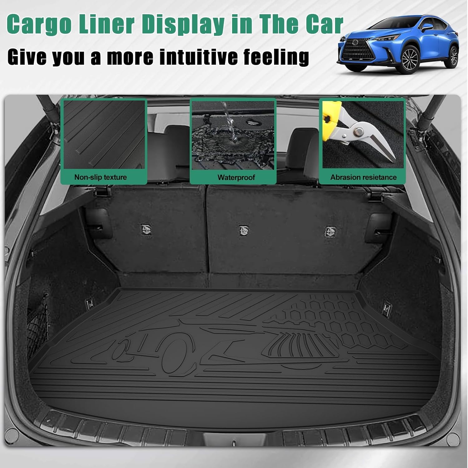 for 2022-2026 Lexus NX NX250/NX350 Floor Mats & Cargo Liner - Custom Fit TPE All Weather Floor Liners for Lexus NX 1st & 2nd Row & Trunk Mat Full Set Car Mats, Black