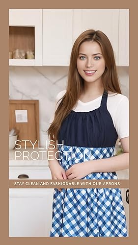 Miniatura 7 de Alex Virtue Delantales retro encantadores con bolsillos grandes para mujeres y niñas cocina panadería regalo de madre Cuadros azules