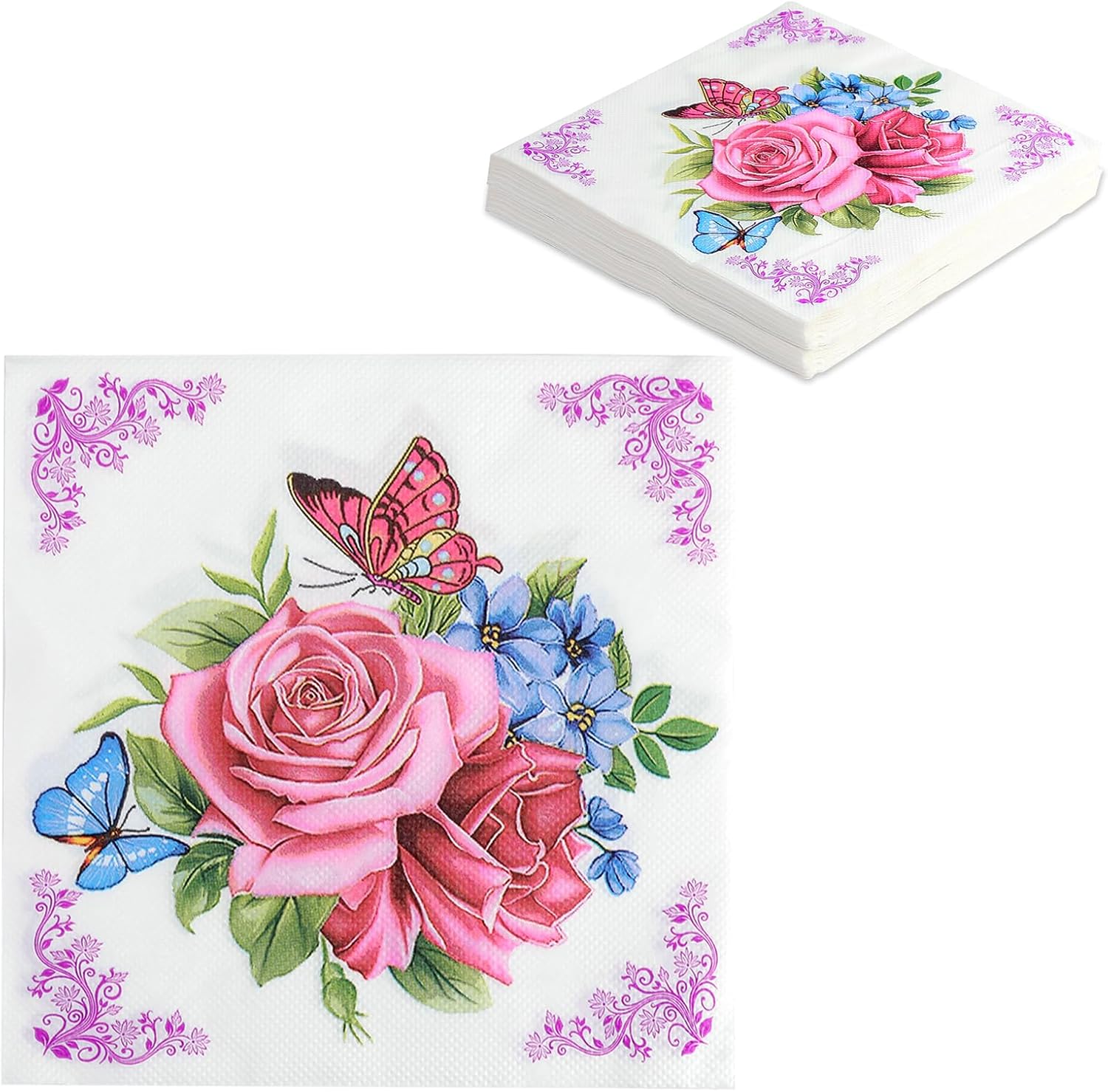 40PCS Floral Napkins, Napkin Disposable, Elegant Floral Paper Napkin