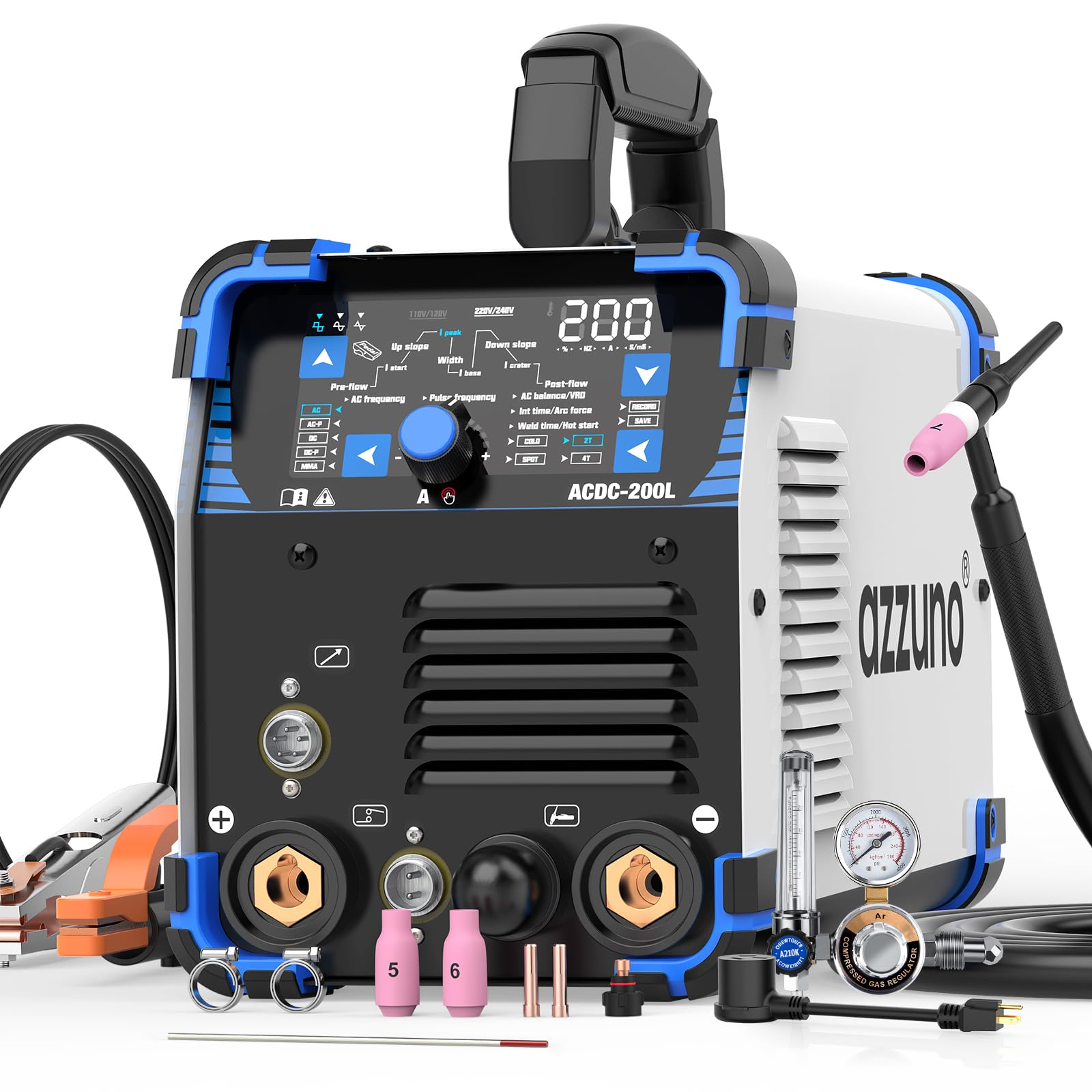 AZZUNO Soudeur TIG en aluminium 200 A AC/DC, soudage TIG 10 en 1 avec