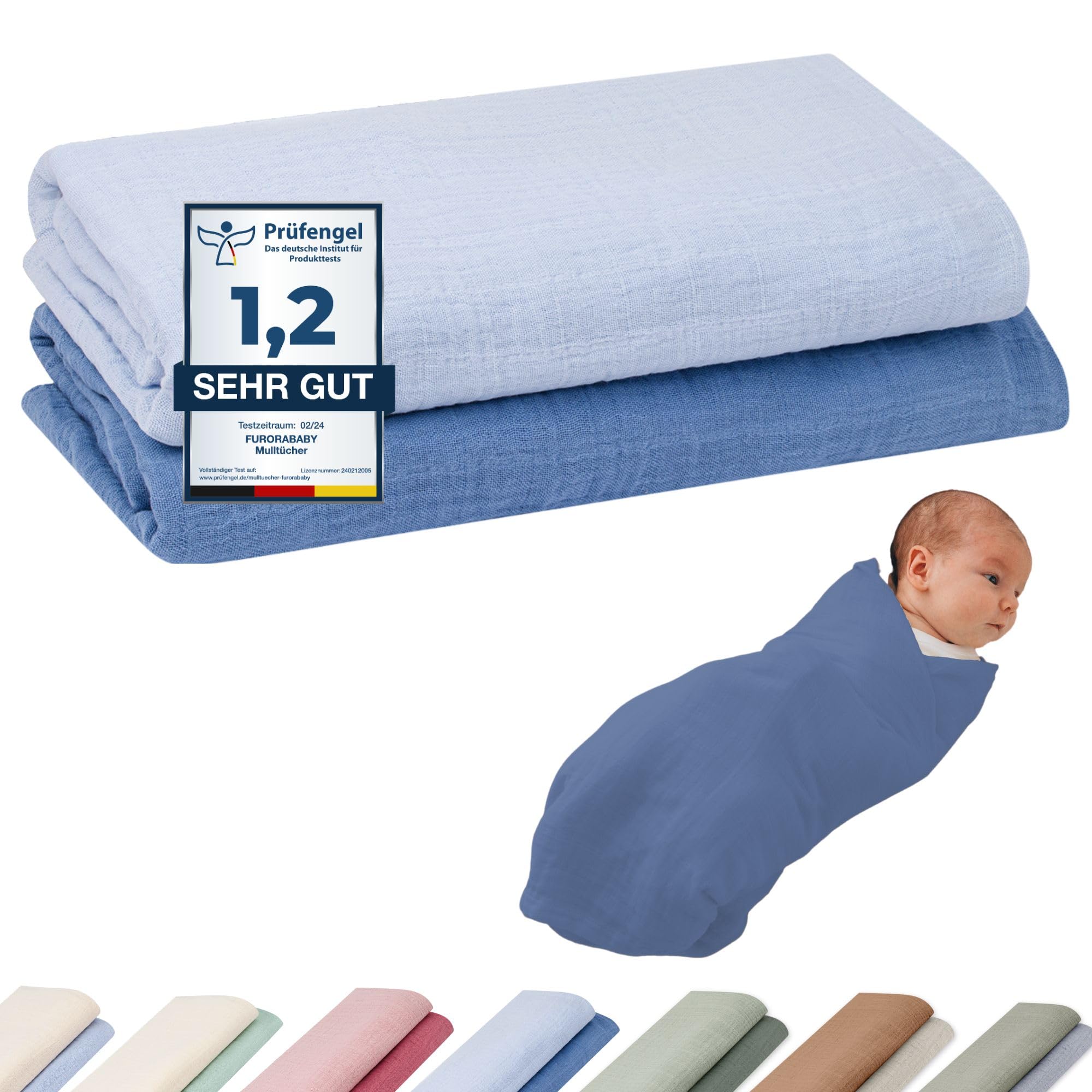 furora BABY Mullwindeln & Pucktuch 120x120 cm XXL (weiche Musselin Bio-Baumwolle) Oeko-TEX 100 Mulltücher Baby | saugtark + 60 Grad waschbar | Stoffwindeln Tuch, große Spucktücher (Ocean)