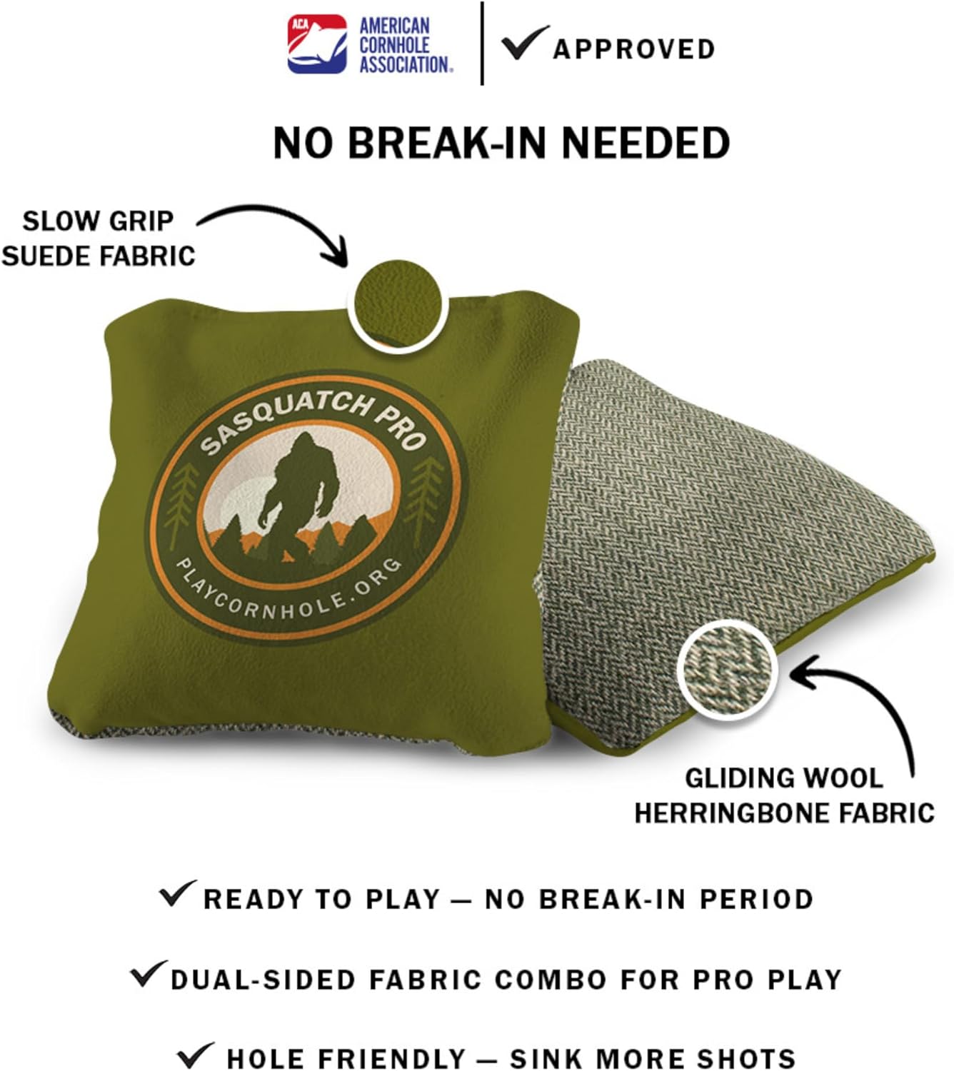 ACA Synergy Soft Professional Cornhole Bags Dual Sided Regulation 6x6 Set of 4 Sasquatch Pro