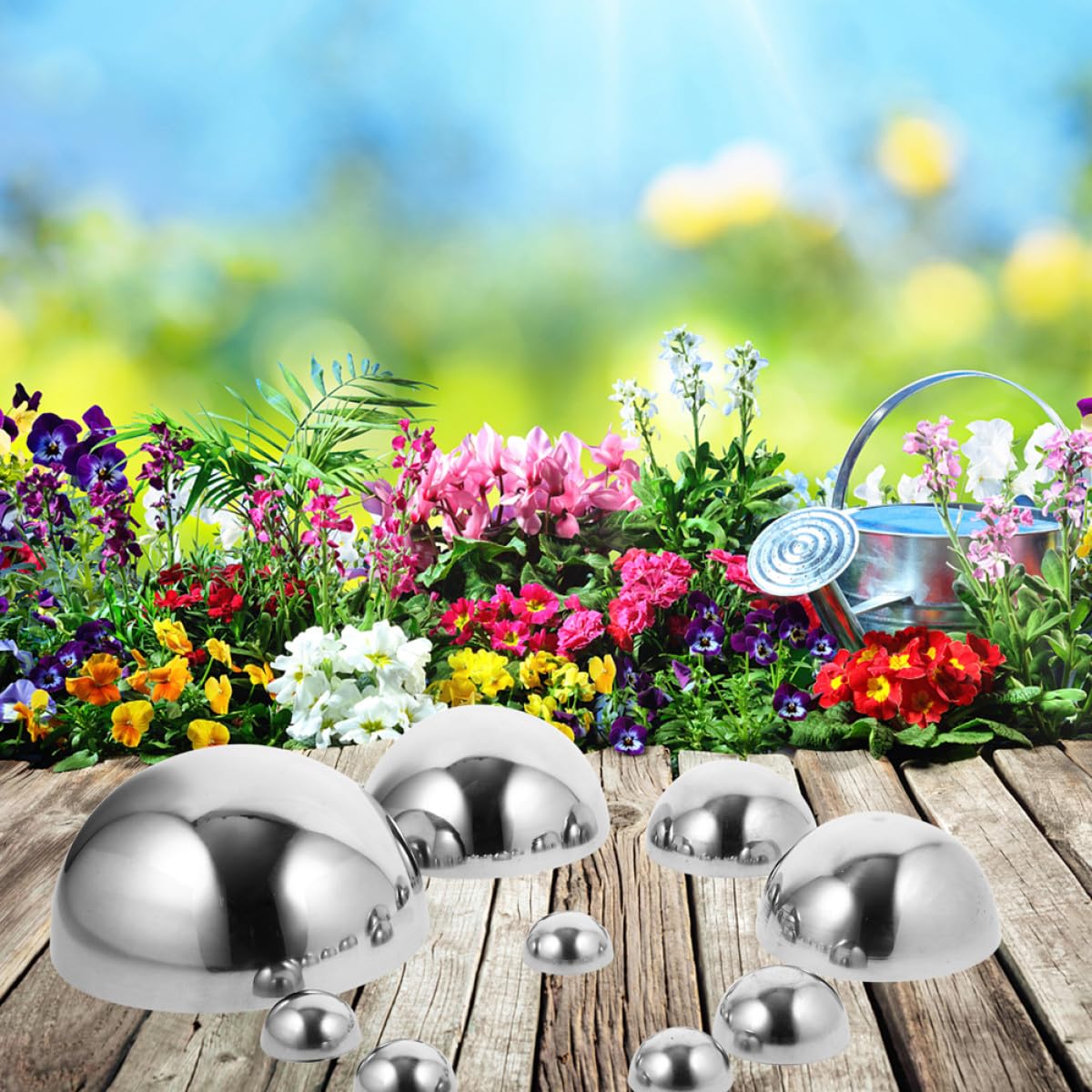 Tofficu Demi-sphères pour Décoration de Jardin Extérieur 9pcs en Acier Inoxydable Poli Miroir Résistantes aux Intempéries Argentées et Élégantes