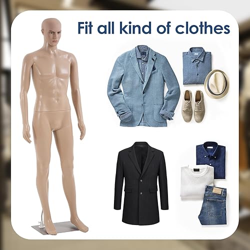 Miniatura 5 de Maniquí de ropa masculina Maniquí de cuerpo completo Soporte de forma de ropa de 69 pulgadas brazo giratorio desmontable con base de metal utilizado
