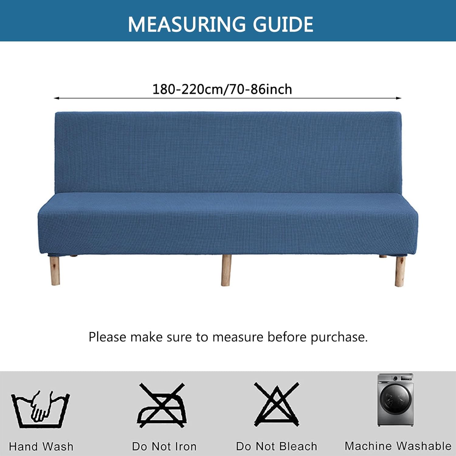 Armless Futon Cover, Armless Sofa Cover, Washable Futon Slip Cover with Elastic Bottom for Kids Pets-Light Grey