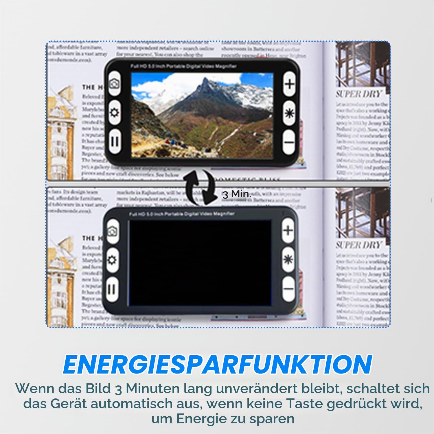 Digitale Handlupe, 5 Zoll Elektronische Lesehilfe Mit 2-48X Stufenloser Vergrößerung, Mehrere Farbmodi, Speicherwiedergabefunktion, Dual Verwendung Für Nah- Und Fernsicht
