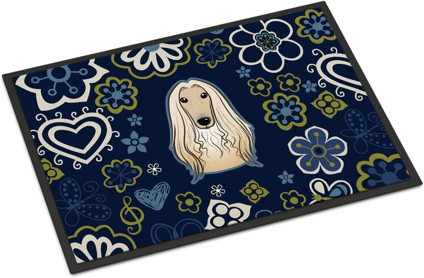 Caroline's Treasures BB1449JMAT Black Pug Welcome Doormat 24x36, Blue Front Door Mat Indoor Outdoor Rugs for Entryway, Non Slip Washable Low Pile, 24H X 36W