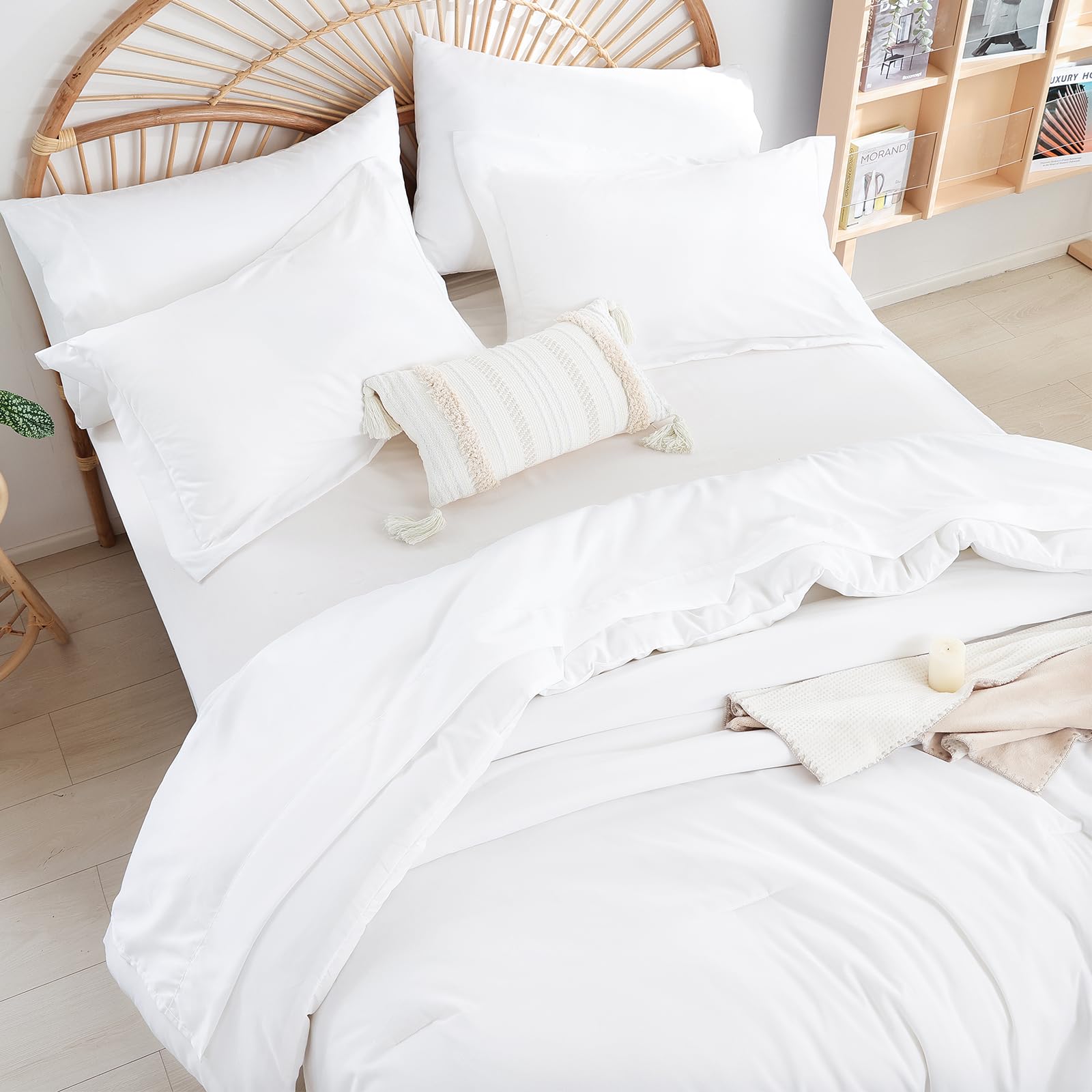 weigelia Twin Comforter Set 5 Pieces White Comforter Set for Women and Men Reversible Bedding Set Ultra Soft All Season(Comforters, Flat & Fitted Sheets, Pillowcases & Shams)OEKO-TEX STANDARD 100