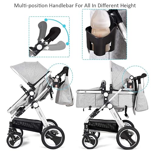 Miniatura 3 de BABY JOY Cochecito de bebé, cochecito reclinable convertible 2 en 1, cochecito plegable con arnés de 5 puntos, incluye soporte para tazas, funda