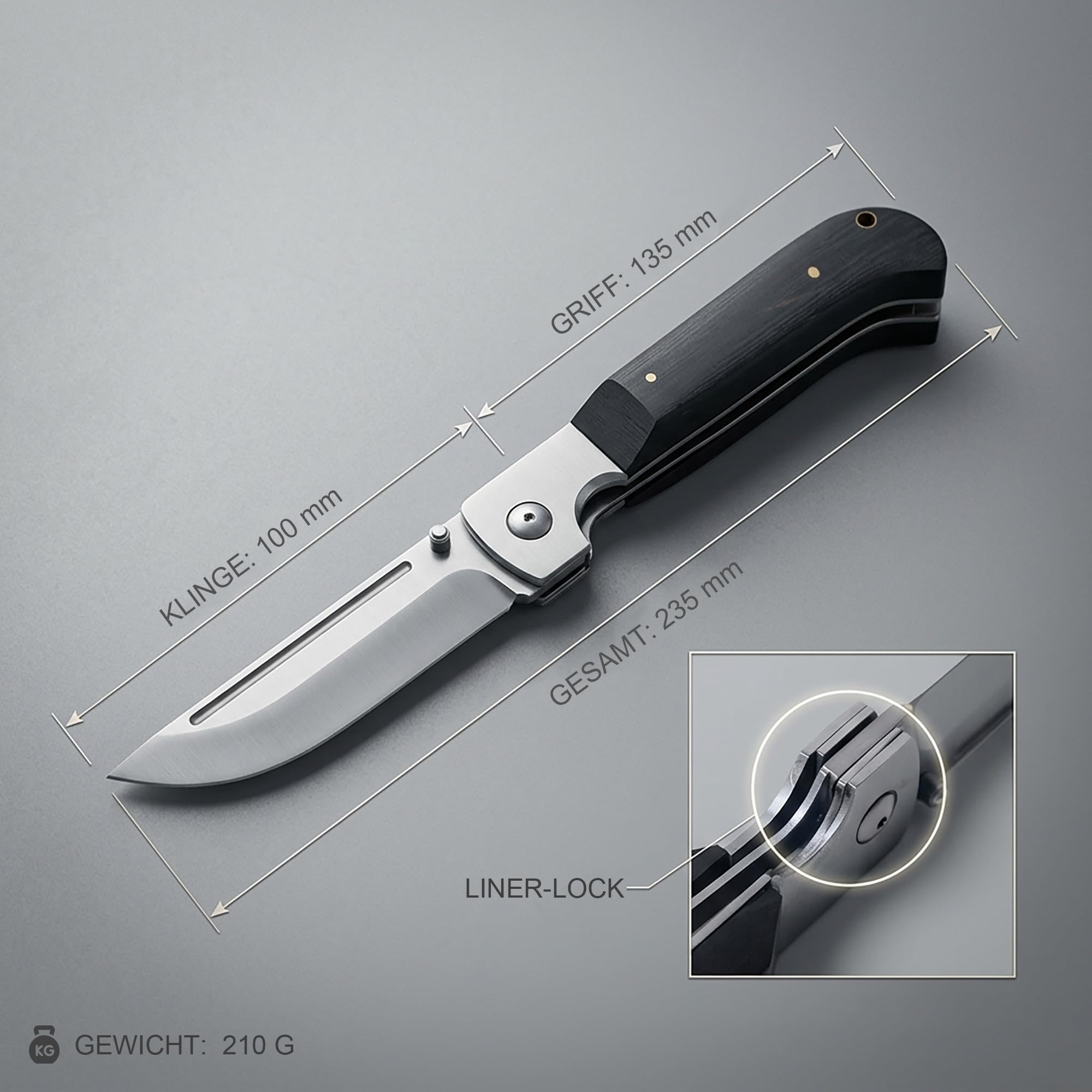 Einhandmesser Groß: 440C Stahl Klappmesser Outdoor mit Holzgriff | Großes Einhandmesser für Outdoor. Lange 440C Edelstahl Klinge mit sicherem Liner-Lock und einem robusten Holzgriff.