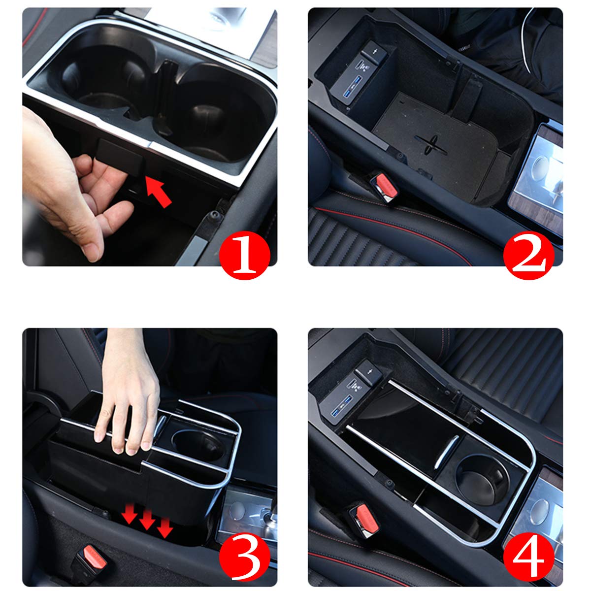 For LR Discovery Sport 2020 ABS Center umowy podłokietnik pudełko wielofunkcyjne pudełko do przechowywania push-pull ukryte pudełko do przechowywania tacka akcesoria do wnętrza samochodu (włókno węglowe)