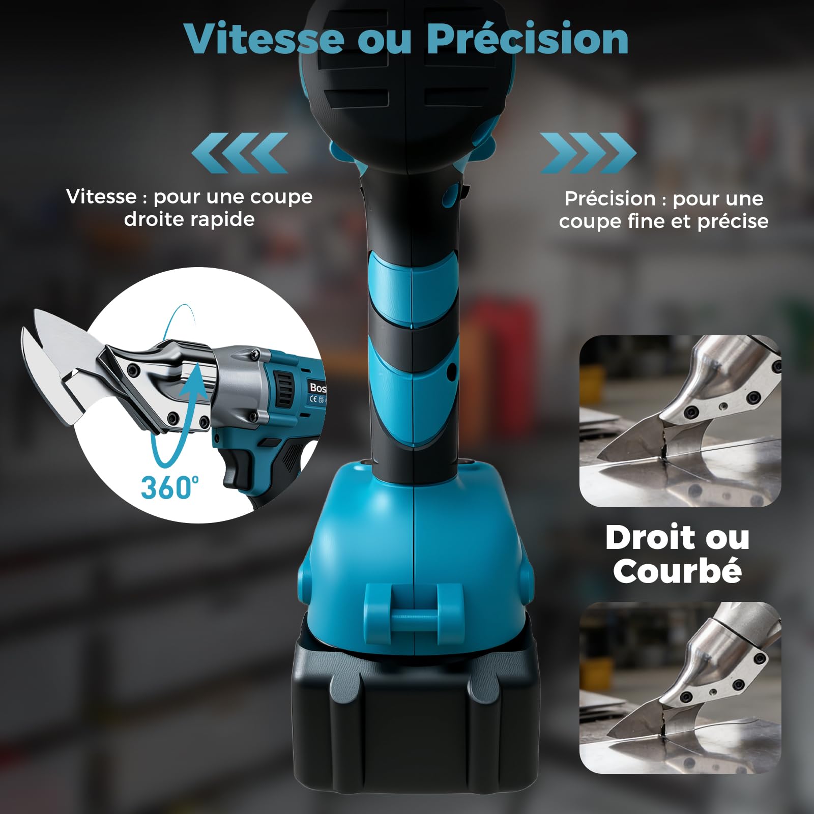 Bostar Cisaille à Tôle sans Fil, Moteur Brushless avec 2 Batteries 4.0Ah, Coupe-Tôle Électrique pour Métal 1,5mm & Alu 2,0mm, Tête Rotative 360° (Verrouillage Sécurisé), Compatible avec Makita 18V