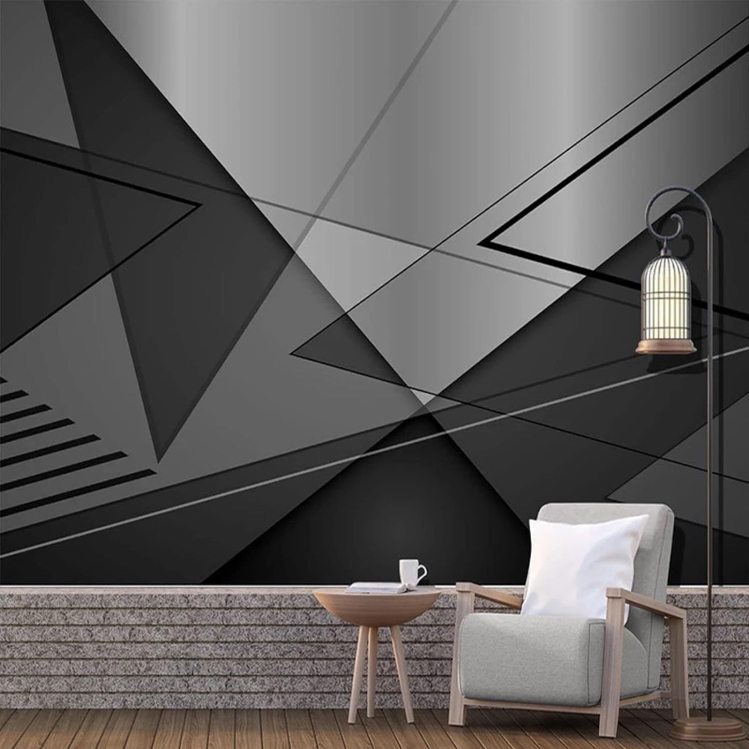 Papier peint triangle rose pour un fond TV moderne et élégant