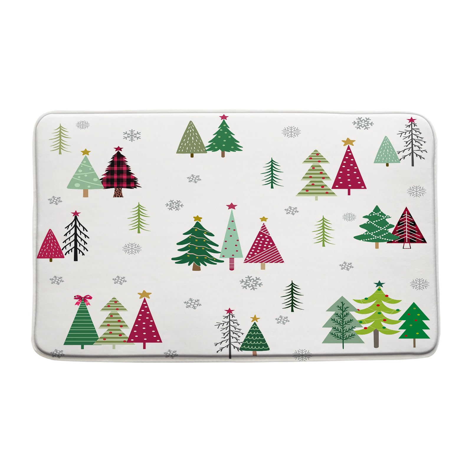 Christmas Tree Bath Mat Red Green Xmas Pine Tree Winter Snowflake Colorful Cute Farmhouse Holiday Bathroom Mat Rug