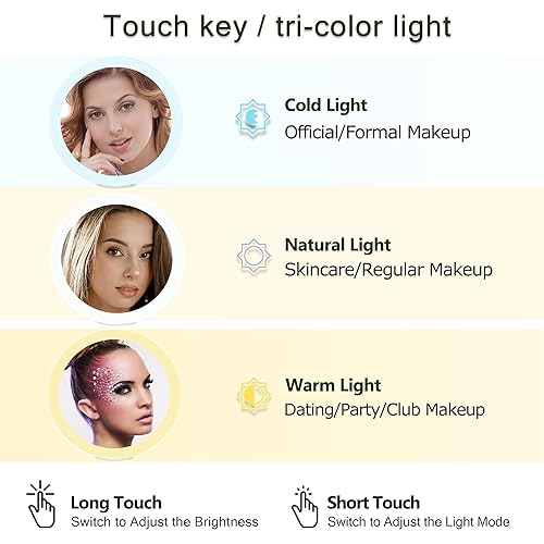 Miniatura 10 de MIYADIVA Espejo de aumento 20X con luz, espejo de aumento de viaje, espejo de tocador 1X20X con luz, mango ajustable, espejo de maquillaje de viaje,