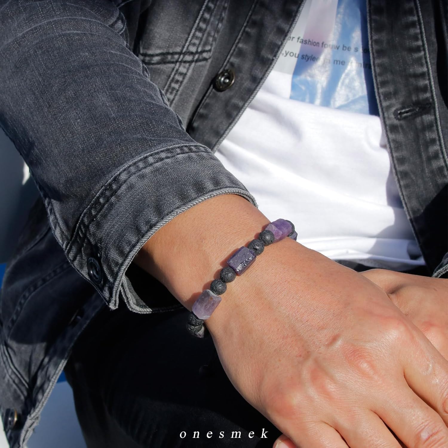 Protection Amethyst Crystal Bracelet for Men, Natural Healing Crystal Amethyst Stone Bracelet Mens Birthday Christmas Day Gifts, Handmade Lava Beaded Essential Oil Diffuser Bracelets for Stress Relief - Image 2