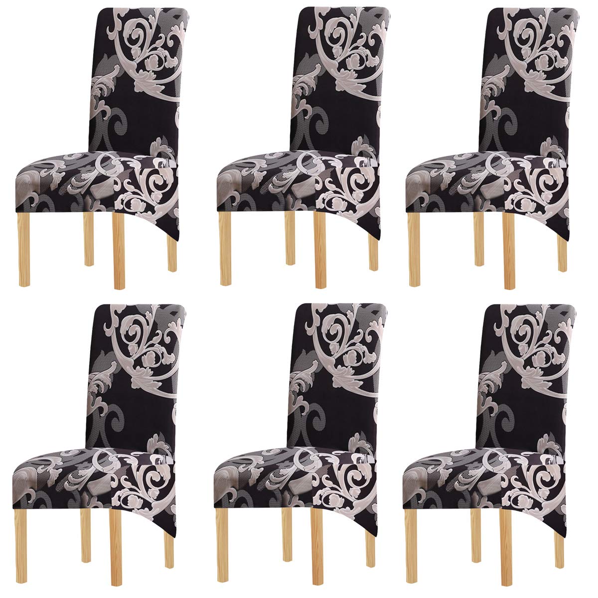 KELUINA Tela de impresión Estiramiento XL Fundas para sillas de Comedor, 2/4/6 Piezas Funda elástica para Silla Grande para Decoración de Fiesta de Banquete de Boda (Negro-1,6 Pack)