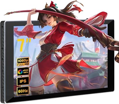wisecoco 7 inch Portable Monitor 1080P FHD 60Hz Mini Pocket Touchscreen Display USB C HDMI Ultra Thin Lightweight IPS Second Screen Gaming for Raspberry Pi 5/4 PC/Laptop/PS5/XBOX/Switch