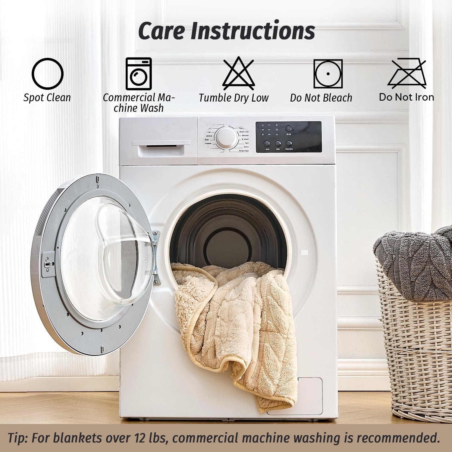 Wemore Jacquard Fleece Weighted Blanket Twin Size 48" x 72" 15lbs, Ultra Soft Cozy Sherpa Weighted Blankets for Adults, Ultra Fuzzy Heavy Blanket, Fluffy Warm Throw for Winter, Light Khaki - Image 8