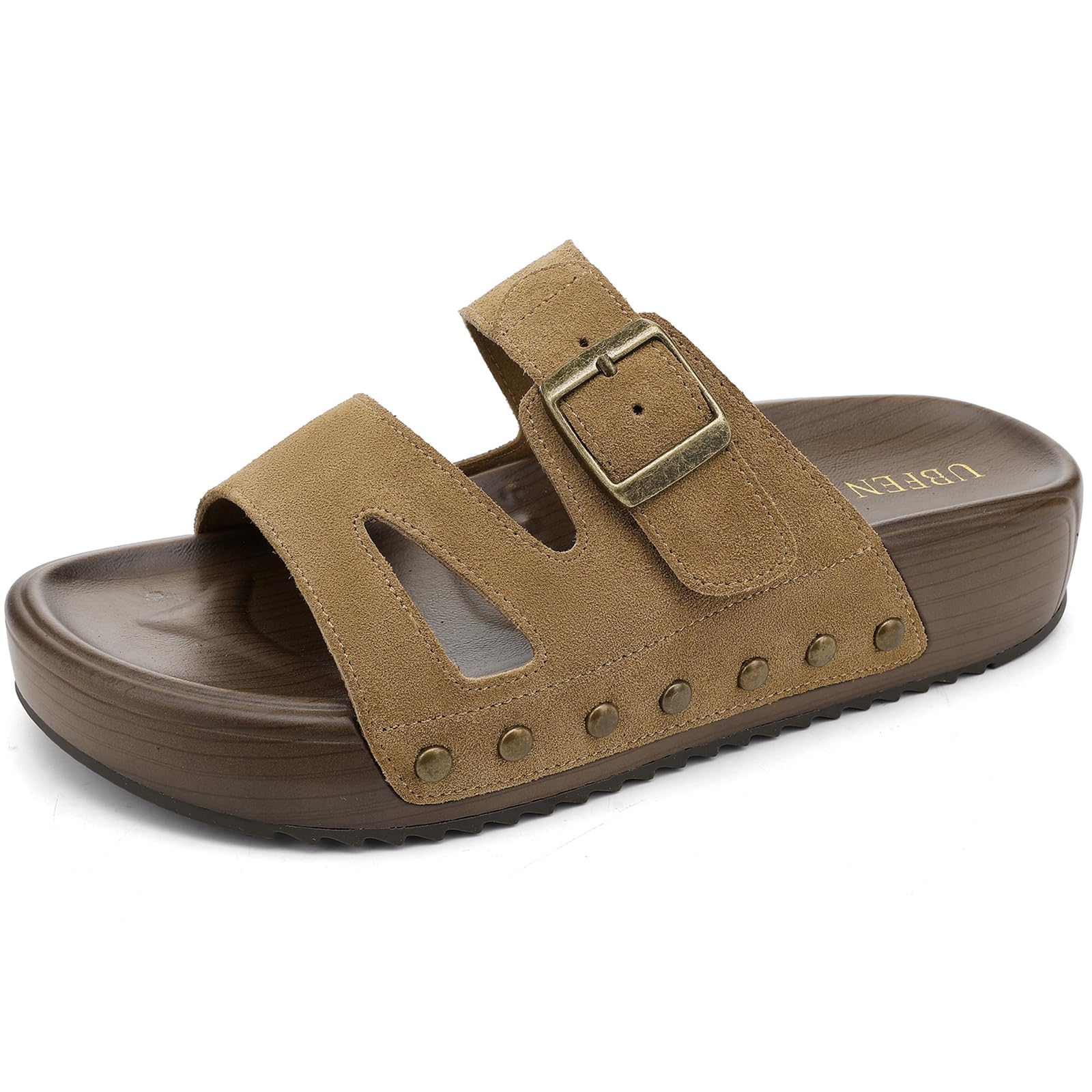 UBFEN Womens Platform Sandals Comfortable Walking Slides with Double Buckle Adjustable Straps Casual Arch Support Slip On Sandals for Beach