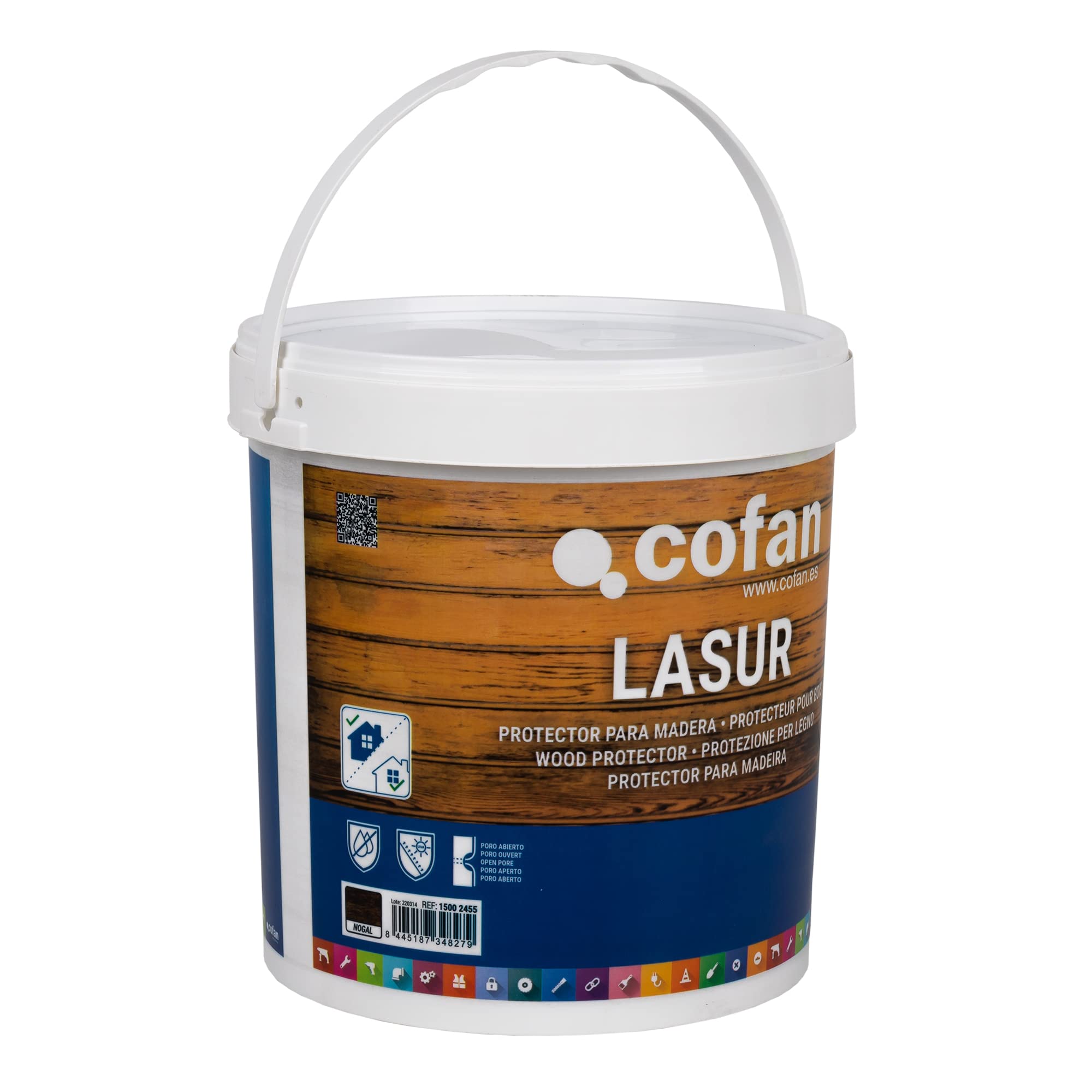 Cofan Lasur Protector al Agua para Madera | Color Nogal con acabado Mate | Bote de 4 litros