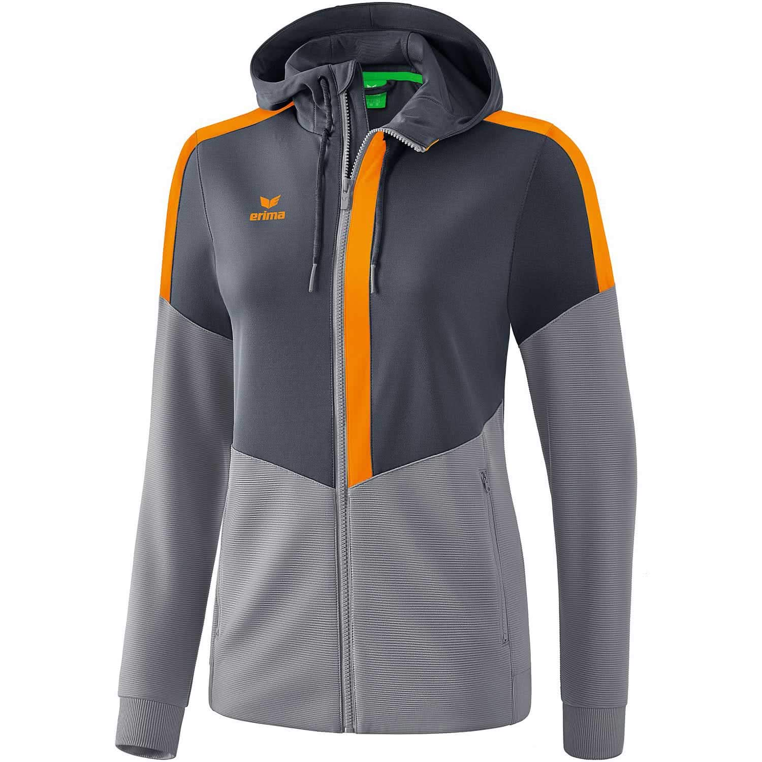 Erima Squad Training Jacket with Hood - Slate Grey/Monument Grey/New Orange, 38