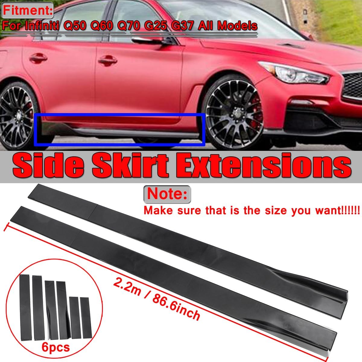 2 PCS Universal Side Skirts Extensions Splitters for Lexus Infiniti Subaru Mazda Car,2.2M/86.6 inch Car Rocker Panels Side Skirt Body Kit,Left/Right
