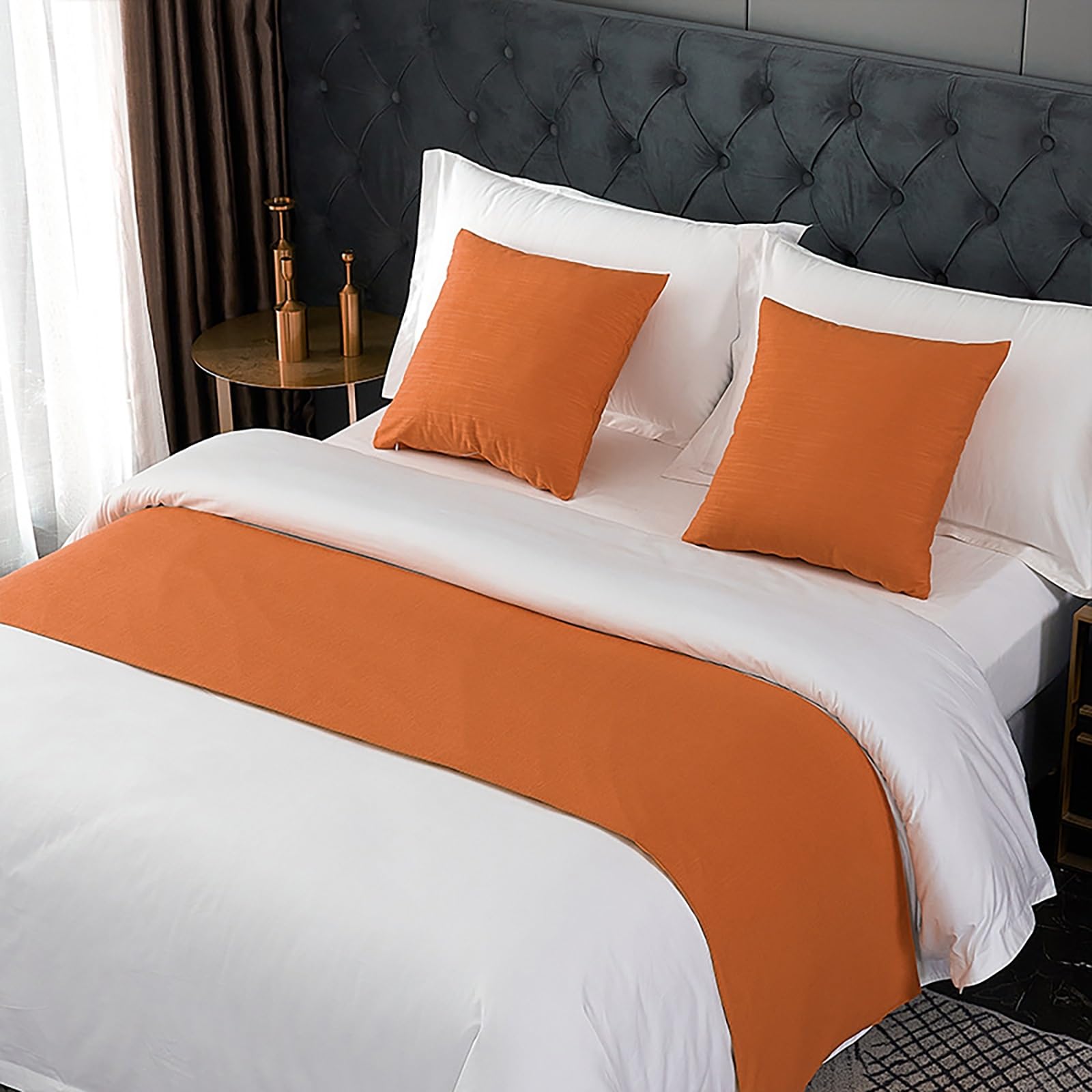 LRUPVEG Bed Runner, Twin, Queen, King, Modern Light Luxury Hotel Bed End Scarf For King Size Bed Solid Color Smooth Comfort Bed Runners & Scarves(Orange,50 * 50cm(Pillow Case))