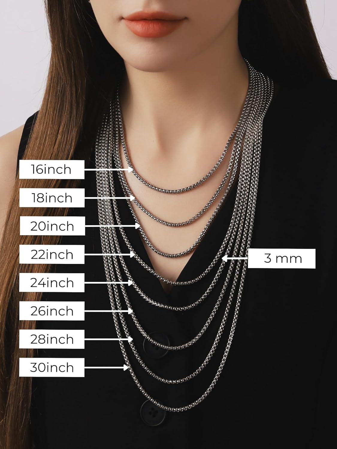 HAQUIL Stainless Steel Square Box Link Box Chain Necklace, Jewelry Gift for Men and Women 16/18/20/22/24/26/28/30" 1,2/1,5/2/3/4/5mm - Image 5