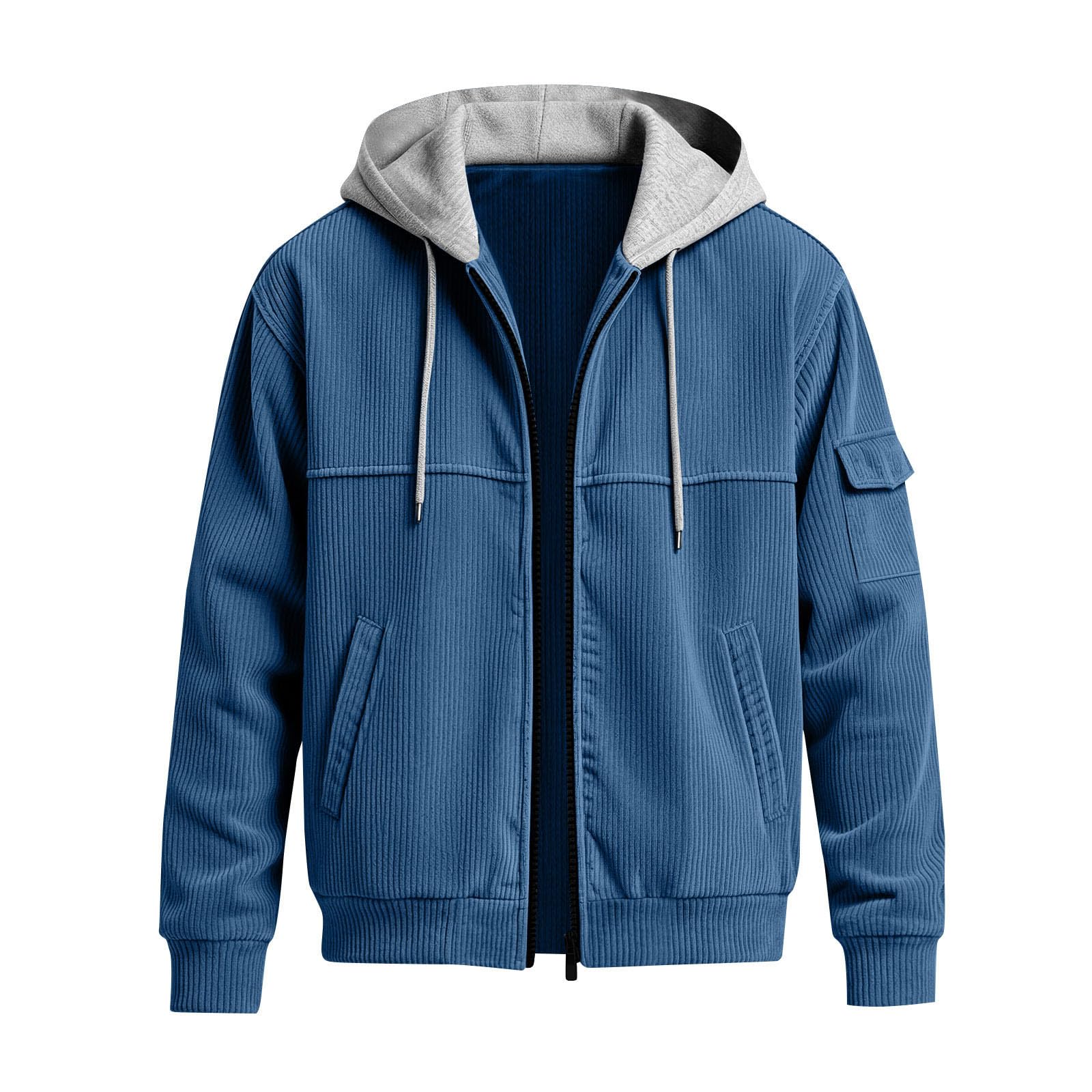 Felpa Uomo Cappuccio Velluto a Coste Felpa Uomo Con Zip e Tasche Casual | Velluto a coste morbido, cappuccio regolabile, chiusura full zip, con tasche leggera, felpa da lavoro uomo